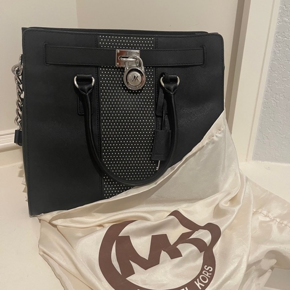 Michael Kors Black Satchel with Silver Accents - Picture 1 of 9